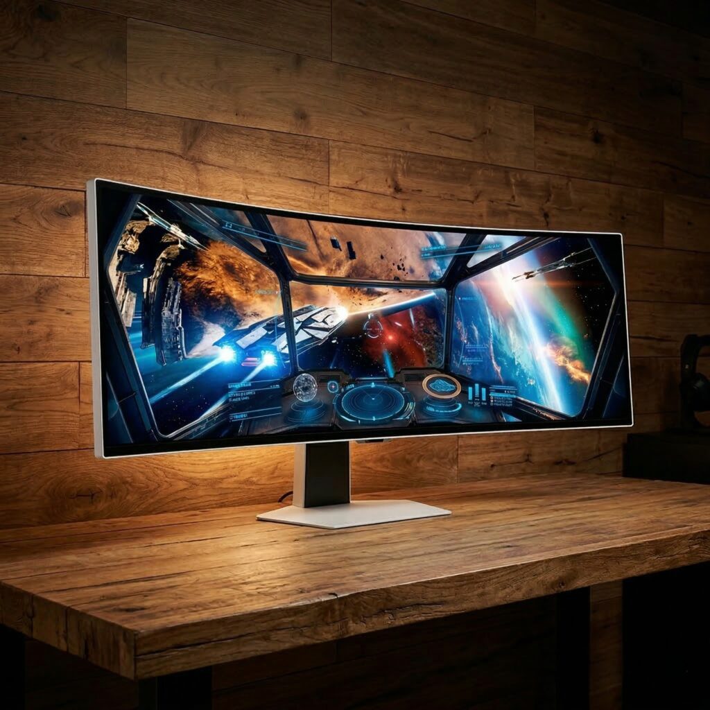 SAMSUNG 49-INCH ODYSSEY OLED G9 G932 GAMING MONITOR | DUAL QHD (5120x1440) | 1800R CURVED DISPLAY | 240HZ REFRESH RATE | 0.03MS RESPONSE TIME | 32:9 ULTRAWIDE | SILVER | Monitor | 32-inch Display | QHD | VA